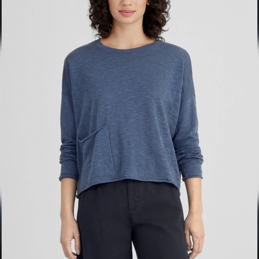 Eileen Fisher Organic Cotton Linen Slub Box-Top in green